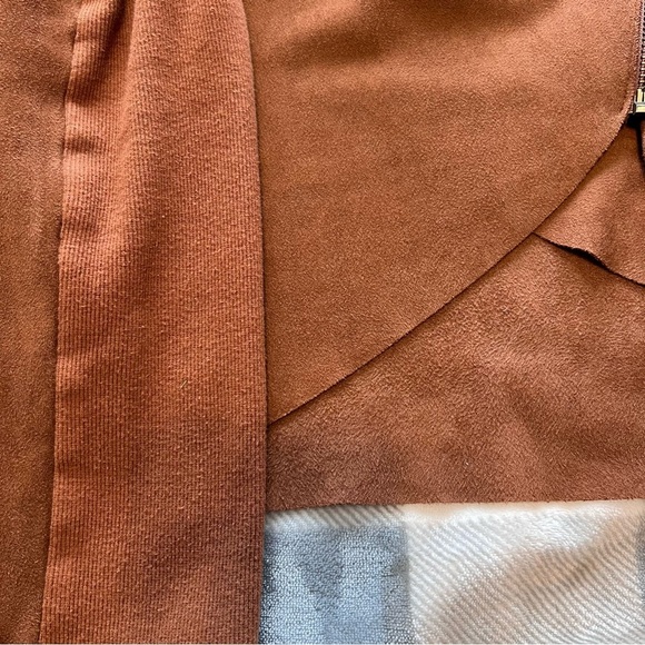 Altar’d State Tan Brown Vegan Faux Leather Suede Fall Zip Jacket Long Sleeve - Picture 7 of 10